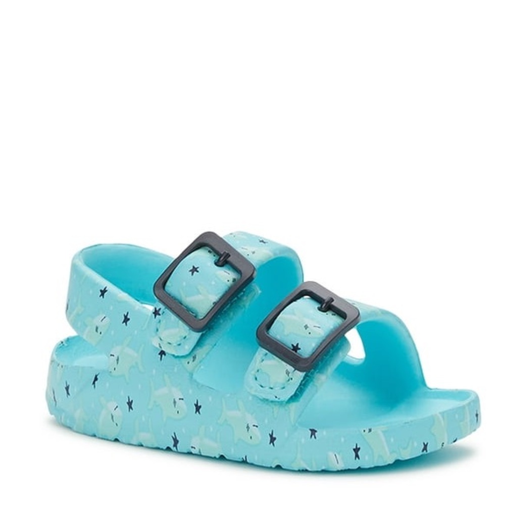 Wonder Nation Baby Boys Blue Sharks Two Buckle Sandals Size 6 Toddler Summer GUC